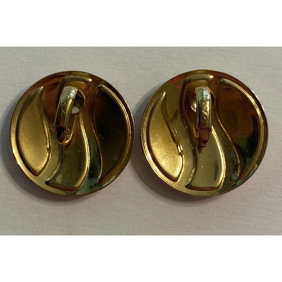 Avon Vintage Red Sparkle Enamel Gold Tone Round Clip On Earrings - Picture 5 of 9